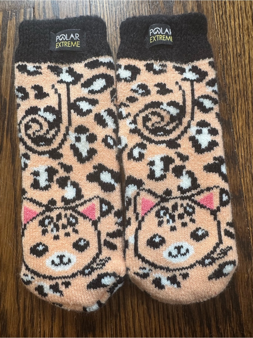 Polar Extreme Kids Peach Leopard Cat Cozy Socks